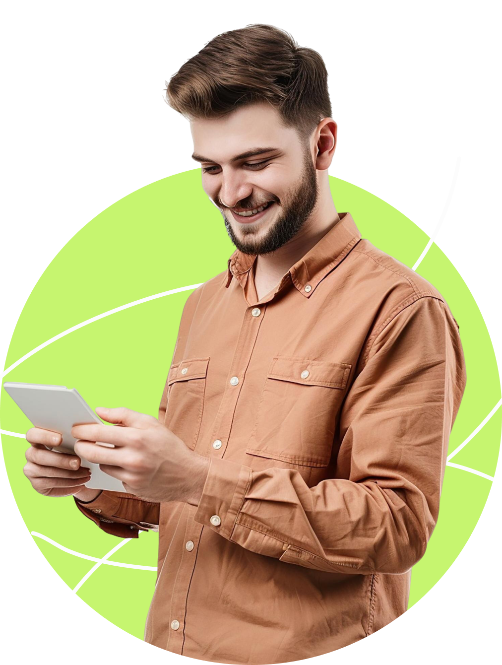 Smiling man using a tablet